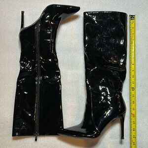 Black Patent Knee-High Stiletto Boots
